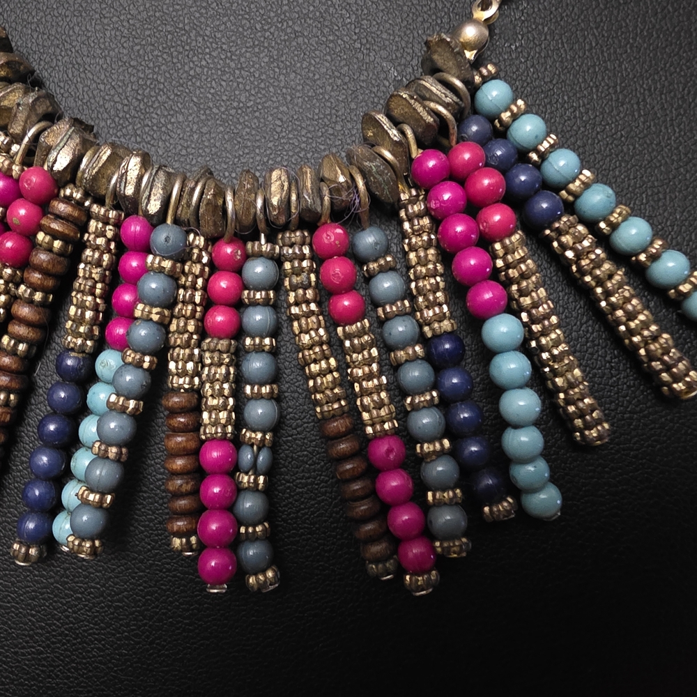 Multicolor Beaded Necklace. Frjnge Antique Chain. - Picture 6 of 9
